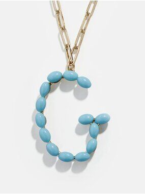Blue Beaded Letter Name "G" Initial Paperclip Chain Fashion Necklace